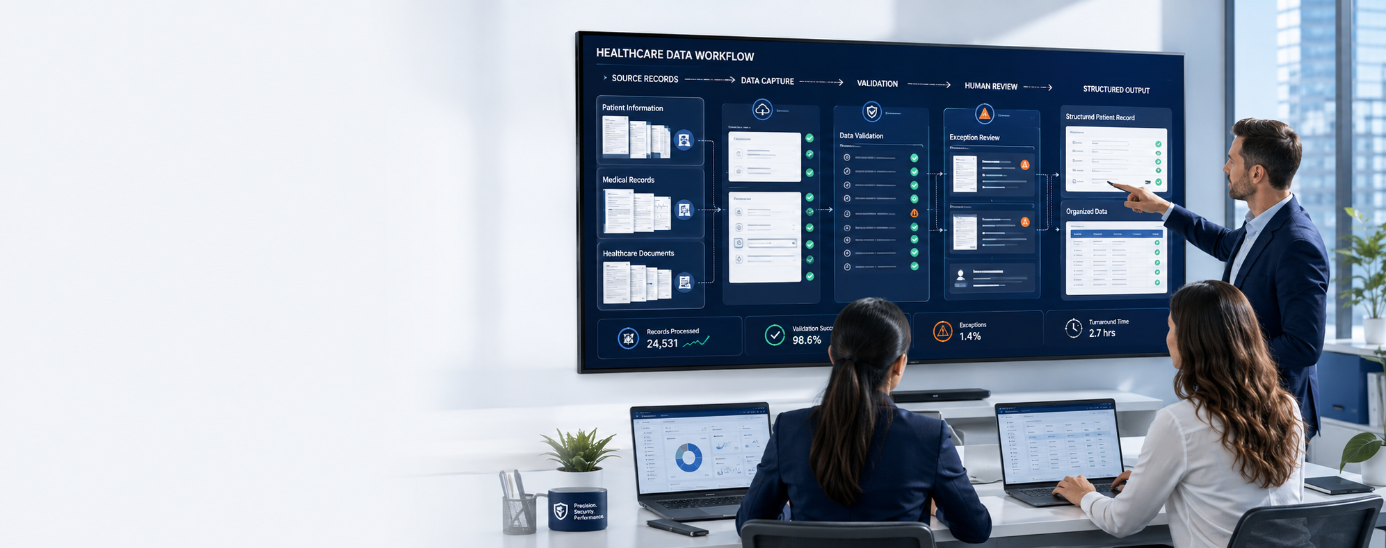 Medical data entry workflow and healthcare data processing support