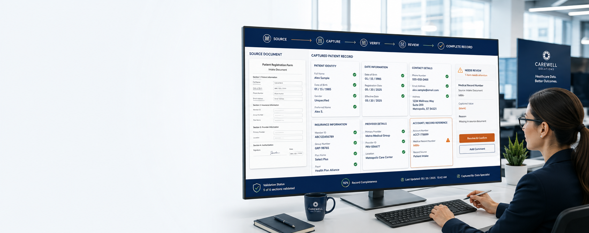 Patient demographic data entry and healthcare administrative record processing