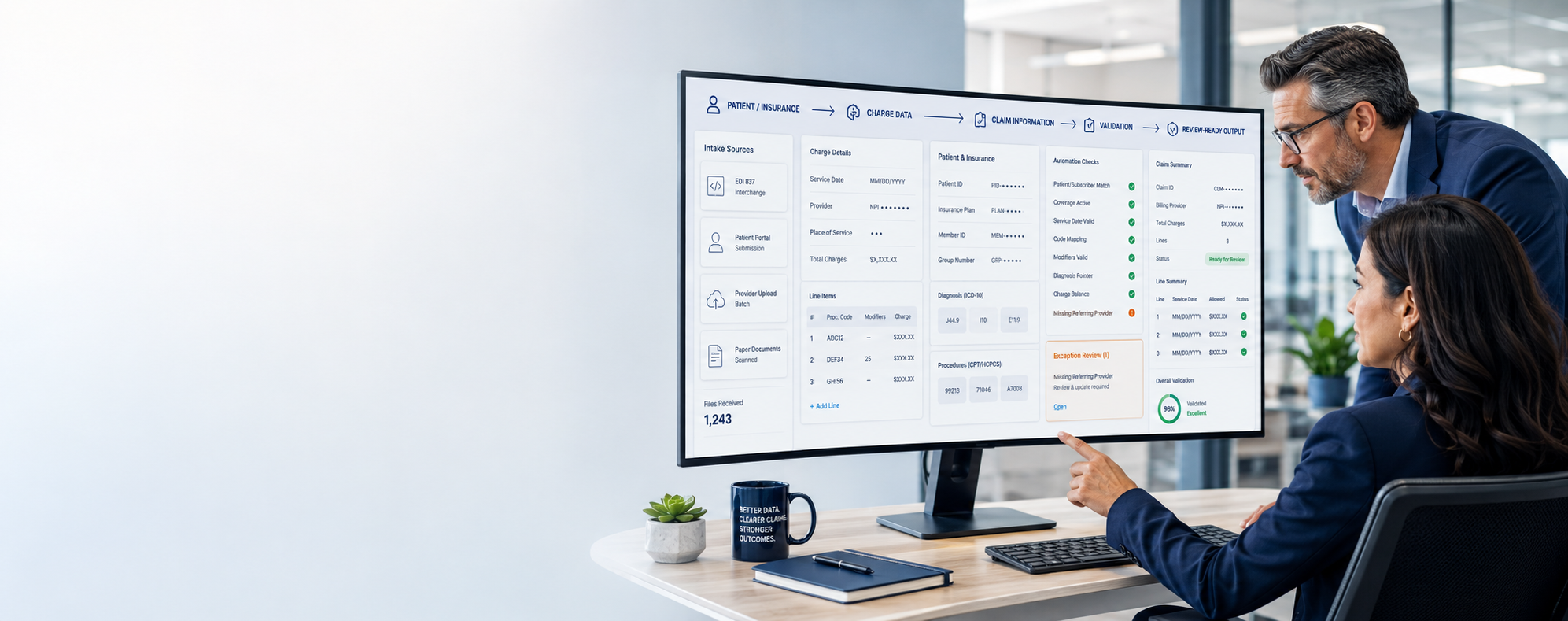 Medical billing and claims data entry workflow